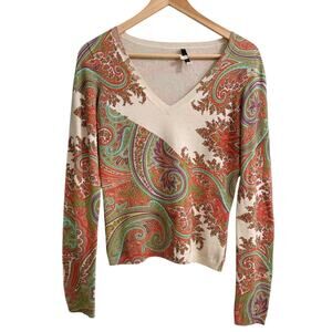 Etro Floral Paisley Crewneck Silk V Neck 4 Lightweight Classy Old Money Luxury